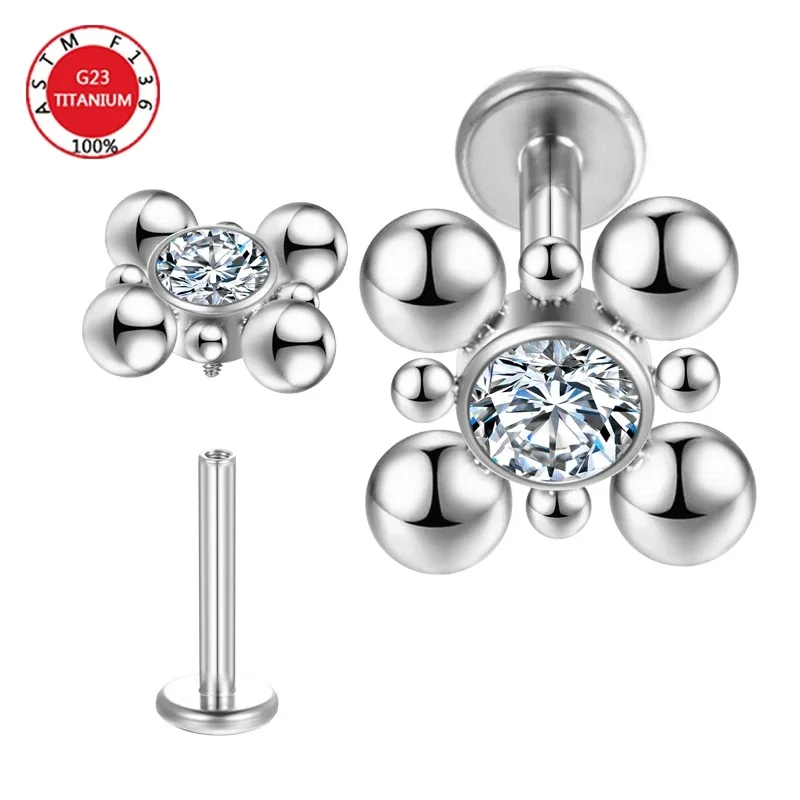 Серьги-гвоздики из титана G23 для губ, 8 бусин
