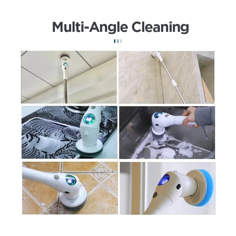 Multifunctional Electric Cleaning Brush Bathroom Kitchen Brush Cleaning With LED NightLight Rotatable Household Brush 8-in-1