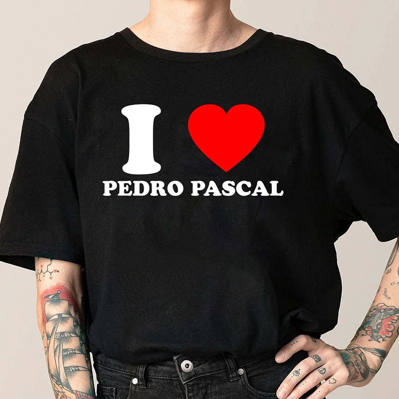 

I Love Pedro Pascal Letters Printed Love Heart Women T Shirts Cotton O Neck Graphic Tee Hip Hop Tshirts 2000s Grunge Tops Female