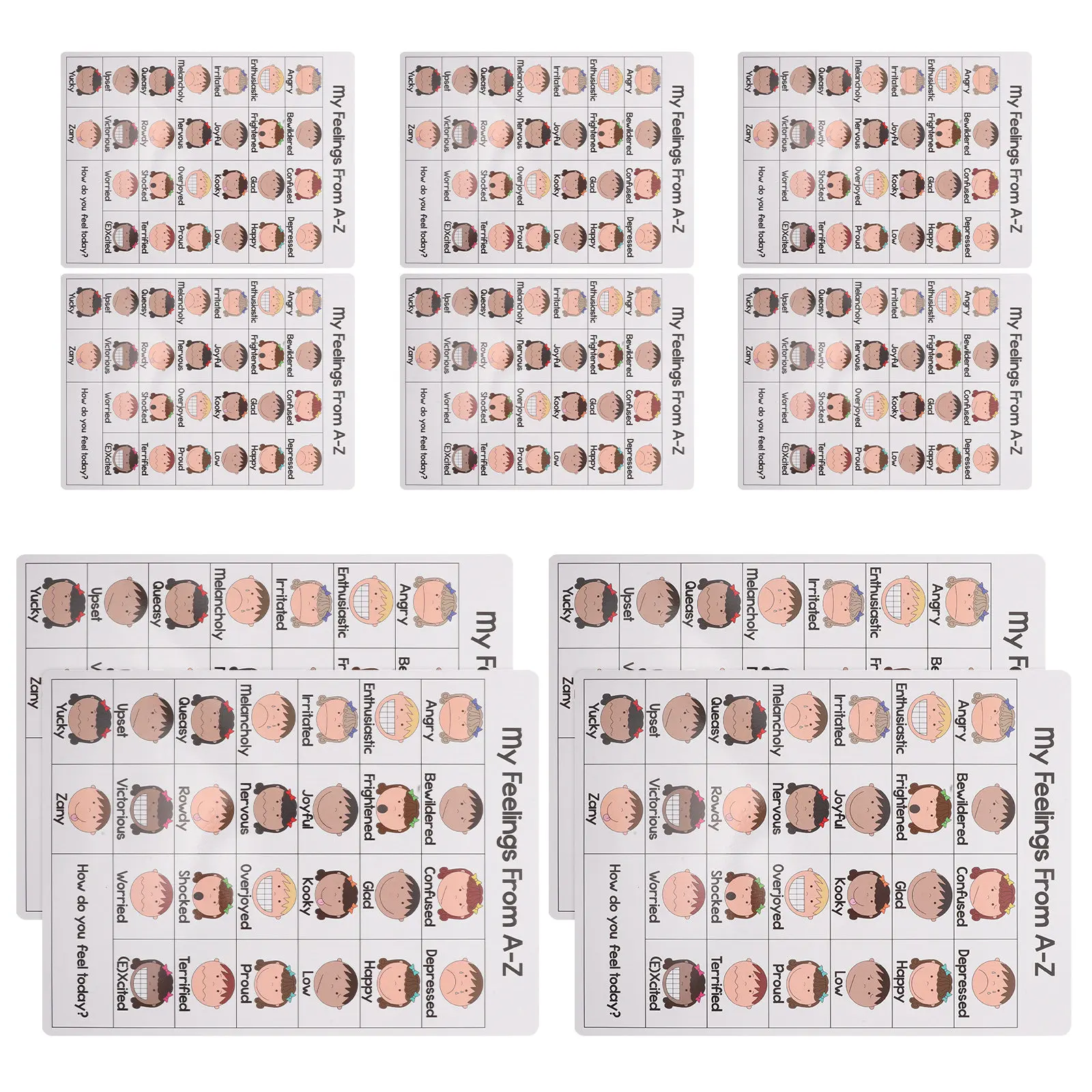 

Набор из 10 плакатов А4 для обучения эмоциональному развитию детей: таблица эмоций для малышей, инструмент для работы с дошкольниками, терапия при аутизме