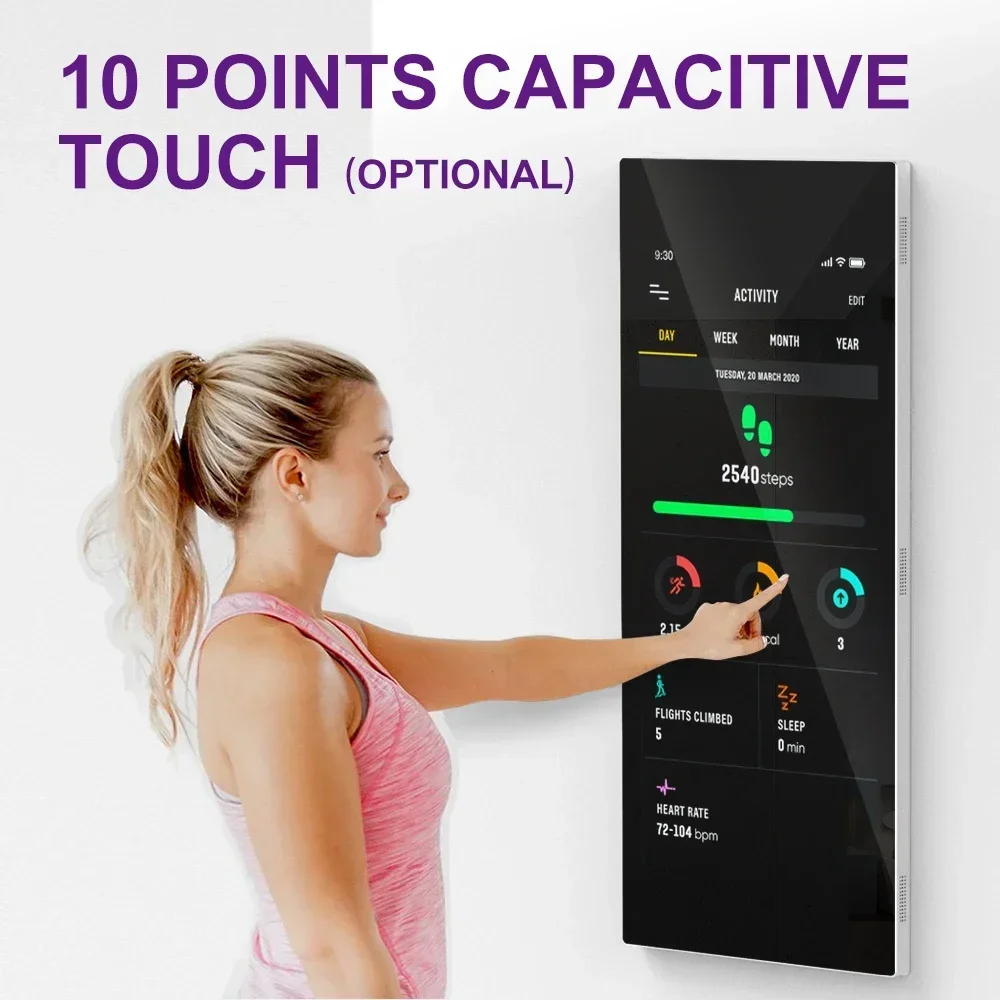 مرايا التمارين التفاعلية المثبتة على الحائط السحري، واي فاي، شاشة تعمل باللمس، شاشة LCD، مرآة اللياقة البدنية الذكية