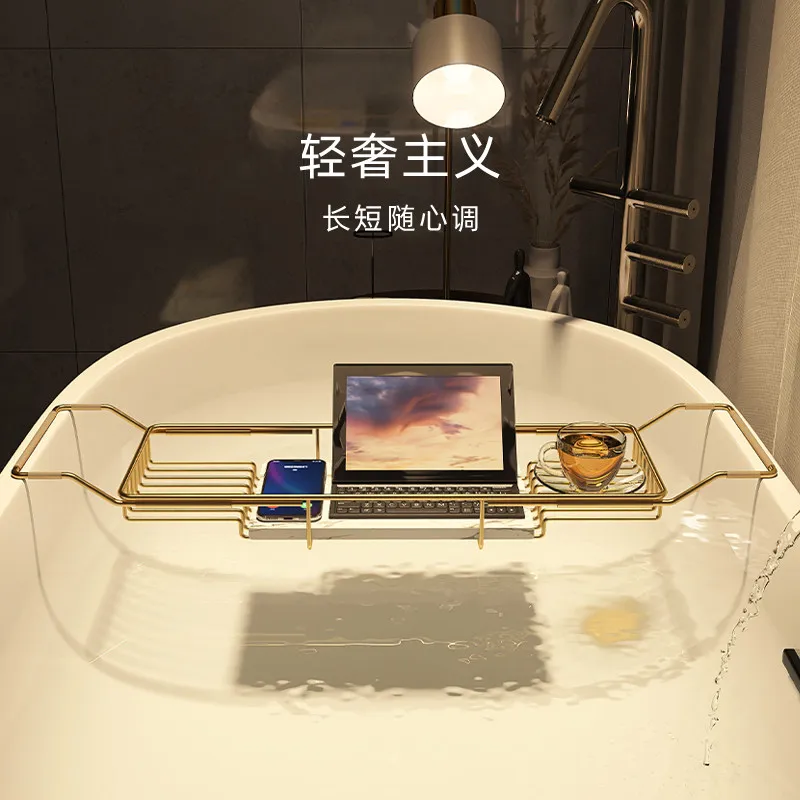 Hot Selling 2026 New Expandable Bathtub Caddy - Gold Multi-Functional Storage Rack for Bathroom