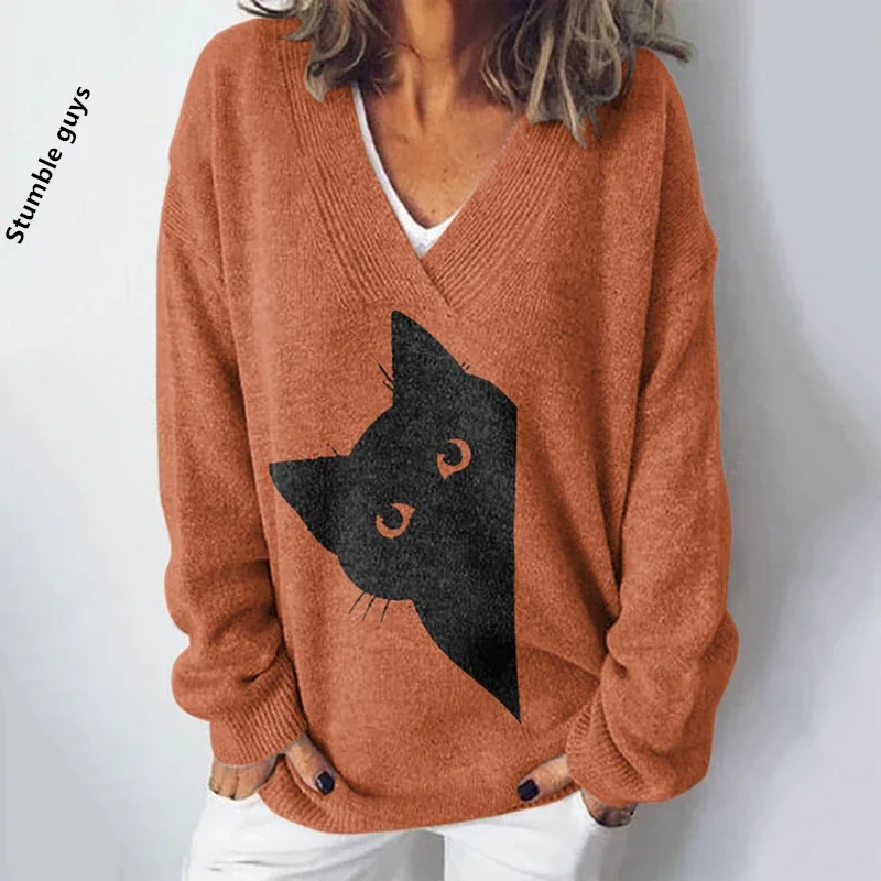 Autumn Winter Sweater Women's Casual Fashion Y2K Retro European American Soft Christmas Deer Dog Snowman Print Knit Top​