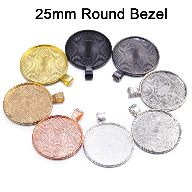 100 pcs - 25mm Round Pendant Tray Wholesale 1 Inch Pendant Bezel Blanks Cabochon Setting Base for Necklace Making