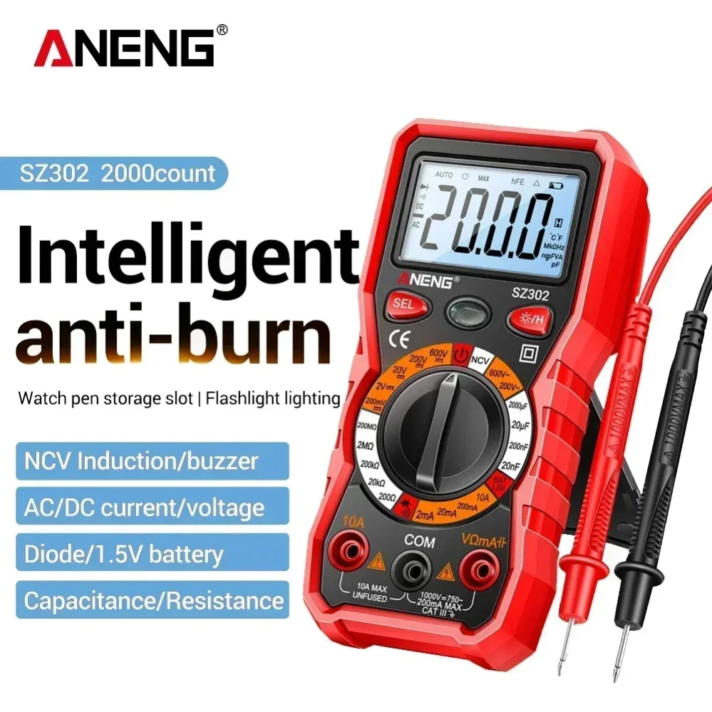 ANENG SZ302 Multimeter Digital AC/DC Votage Current Automatic Tester 2000 Count NCV Detector Resistance Ohm Ammeter Tester Tools