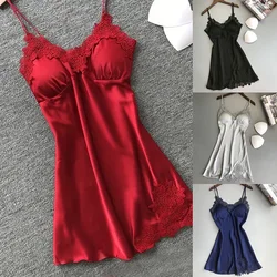 Sexy Lingerie Pajamas Silk Satin Ice Silk Thin Halter Suspender Nightgowns Women Nightdress Sleepwear Nighties Dresses