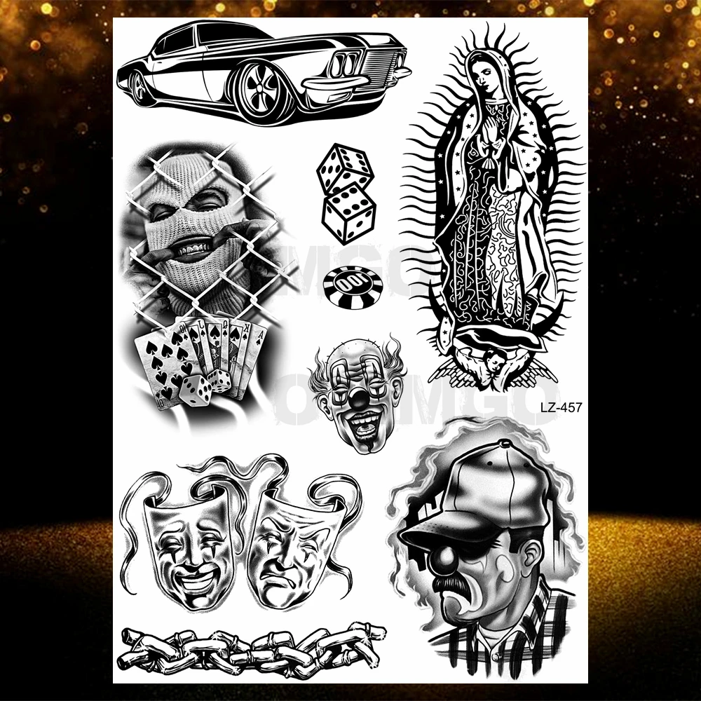 Chicano Bandit Mexico Temporary Tattoos For Men Women Fake Car Nun Tattoo religion Stickers Realistic Back Waterproof Tatoos