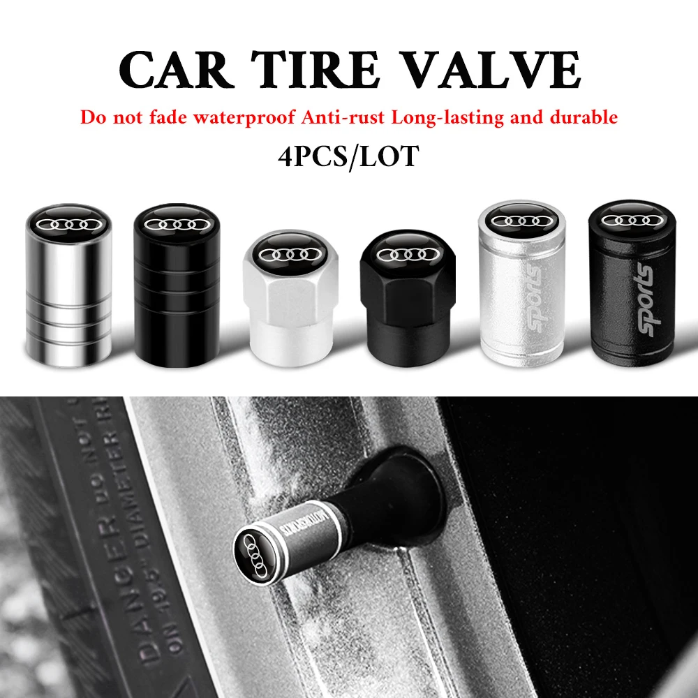 

Car Accessories 4Pcs Metal Alloy Wheel Tire Valve Caps Stem Case For Audi Sline A4 B7 B8 B9 A3 A1 A5 A6 C6 RS TT Q2 Q3 Quattro