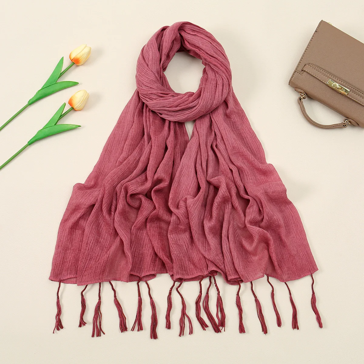 

New Light Luxury Satin Long Scarf With Tassel, Great Drape Women's Headscarf Shawl, Fashion Spring Summer Item