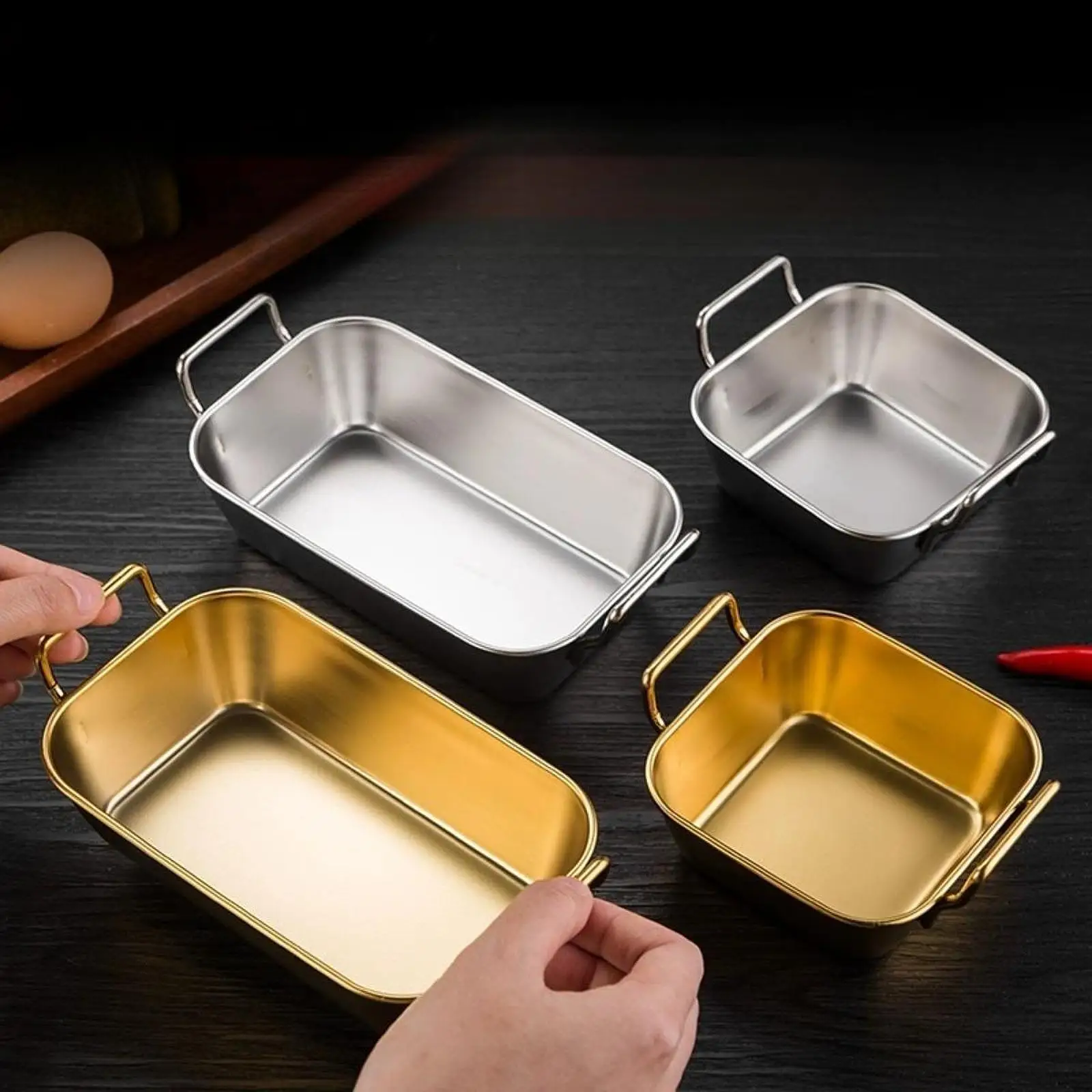 2Pcs Stainless Steel Serving Tray Home Storage Basket for Camping BBQ Party