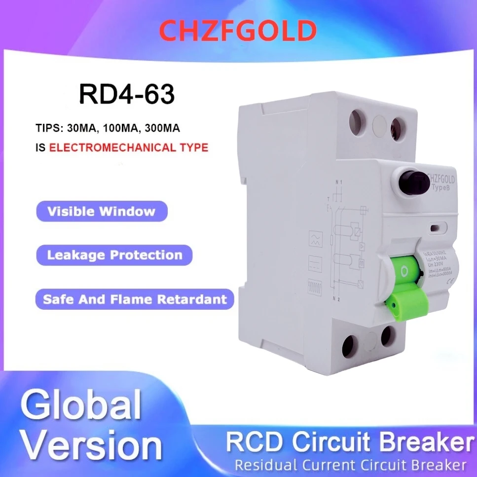 RCD ELCB RCCB TYPE A AC B 220V 230V 400V 10MA 130MA 100MA 300MA 10KA Good Quality 2P 4P RCBO MCCB MCB