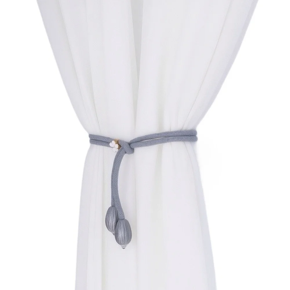 Cotton Blend 48cm Adjustable Curtain Tiebacks with Lock Slider Woven Drapery Holders for Various Drape Thicknesses