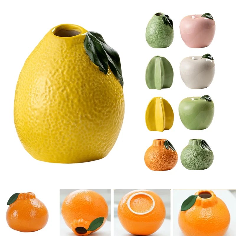 Creative Ceramic Vase Hydroponic Dried Flowers Fruit Shaped Ceramic Pot for Green Radish Desktop Office Home Decor Creative