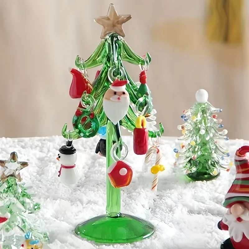 Glass Christmas Tree Ornament Glass with Colorful Hanging Baubles Snowman Candy Cane Bell Charms Christmas Table Decoration 2025