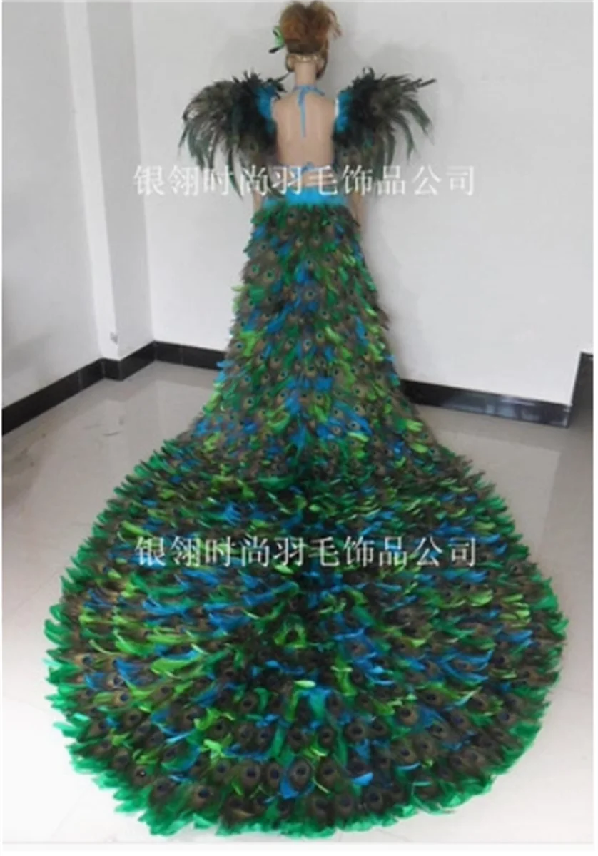 

Peacock Feather Tail Skirt Wedding Dress Stage Performance Costume Dance