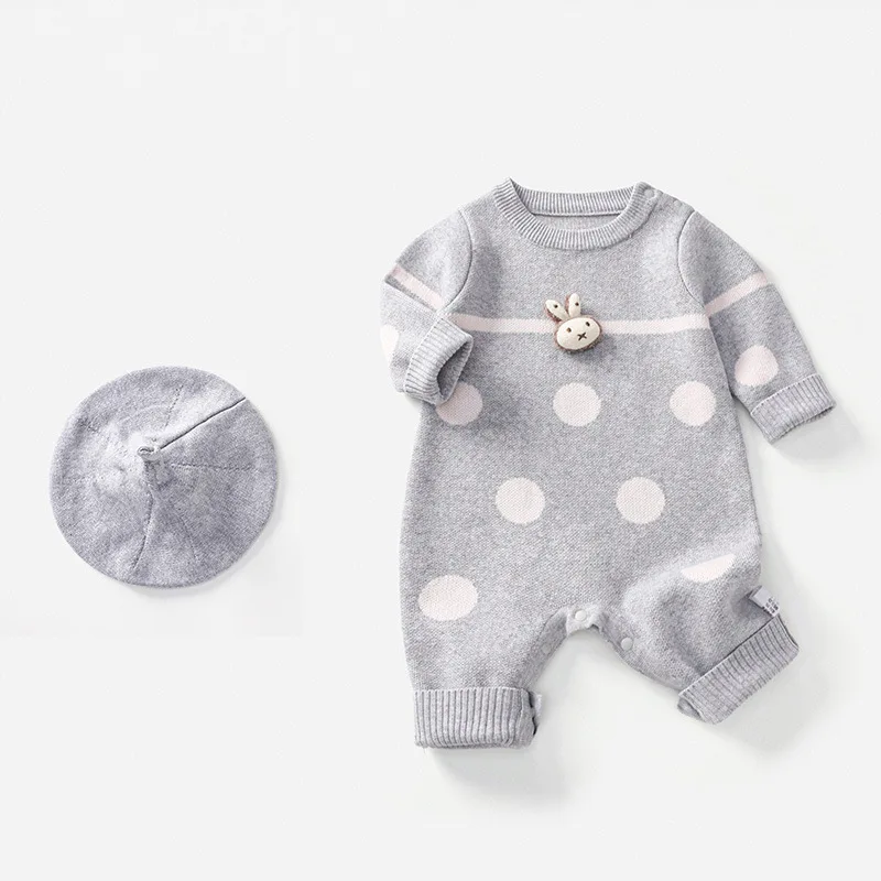 Baby Knitted jumpsuit for autumn and winter, new men's and women's baby cartoon rabbit sweaters, crawling clothes,Romper