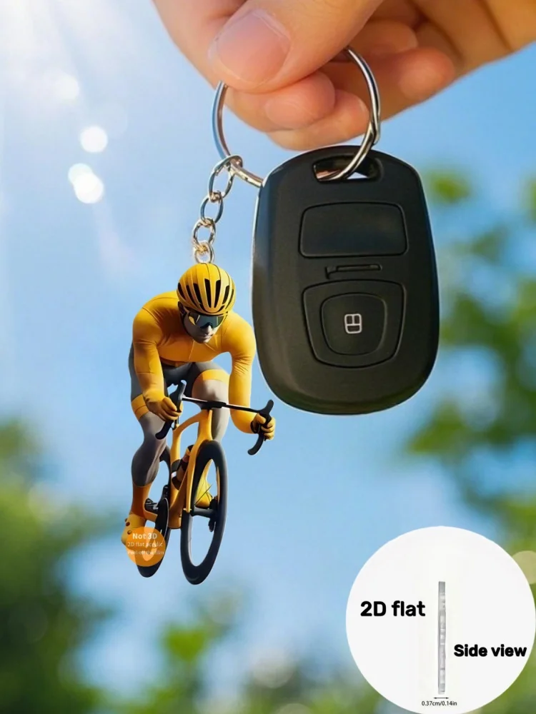 AliExpress Yellow Cyclist Pendant Keychain,Sport Theme 2D Flat Acrylic Ornament Charm,Hanging Decor for Cars,Bags,Festive,Home,Party,Gifts
