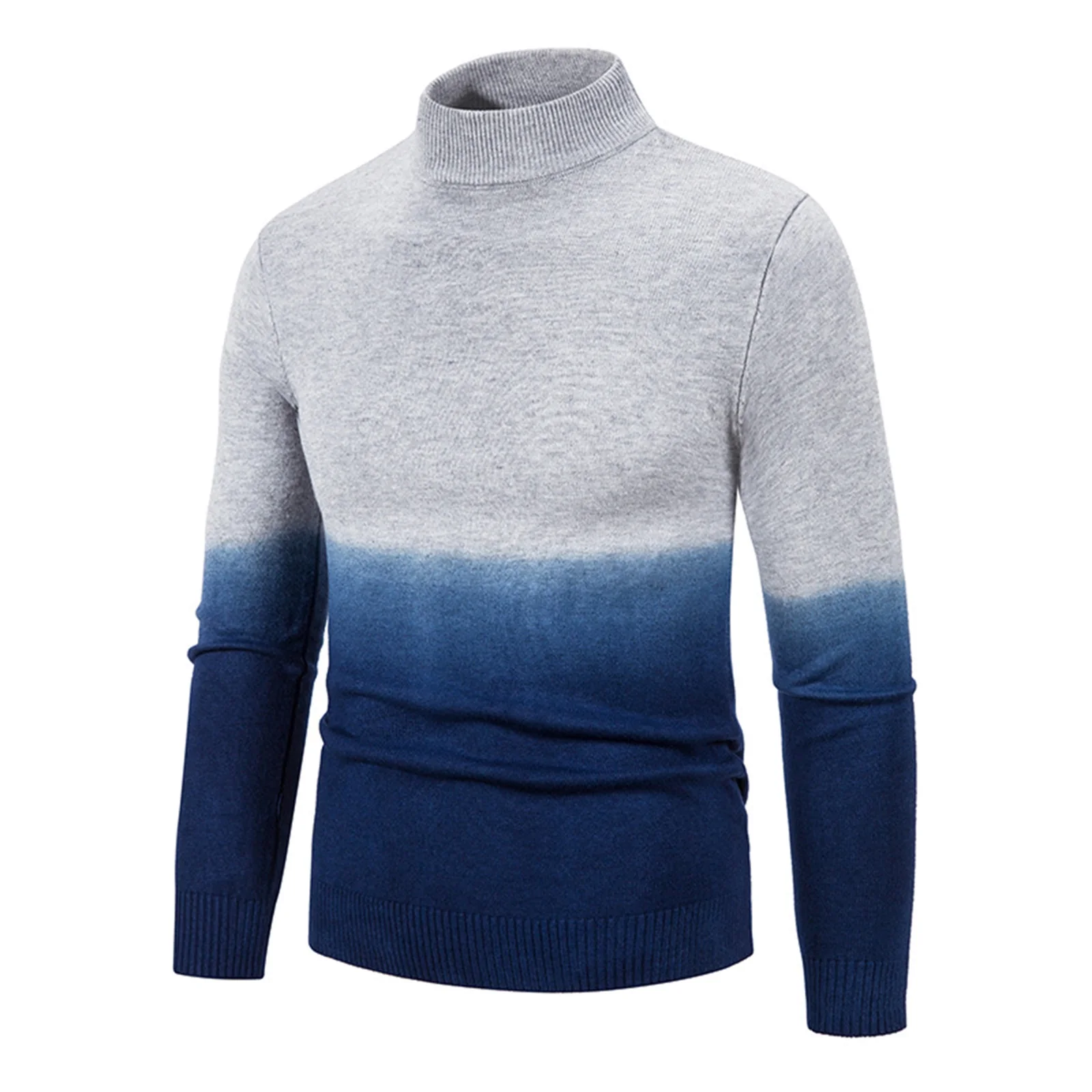 Men Knit Sweater Pullover Autumn Winter Casual High Collar Long Sleeve Outdoor Knitted Wool Tops Gradient Sweater Knitwear