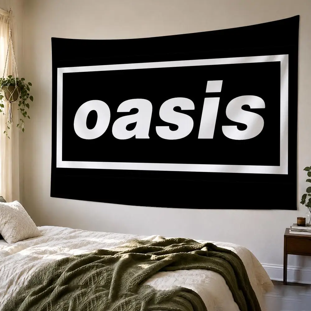 O-Oasis Rock Band Logo Tapestry Custom Living Bedroom Party Dormitory Interior Wall Bohemian Decoration Attached Clip