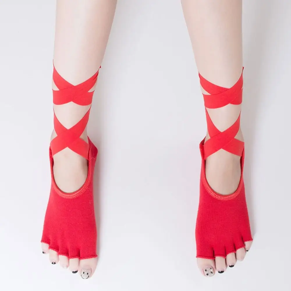 أزياء من الدانتل متابعة خمسة أصابع الجوارب القطنية نقطة الغراء جوارب بيلاتيس النساء المضادة للانزلاق اللياقة البدنية تو اليوغا الجوارب الفتيات #4