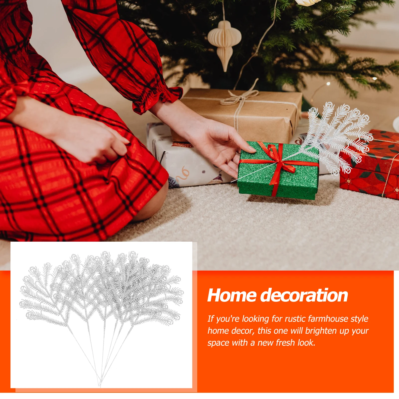 

6 Pcs Christmas Decor Tree Decoration Pendant Glitter Leaf Ornament Decorative Silver Hanging