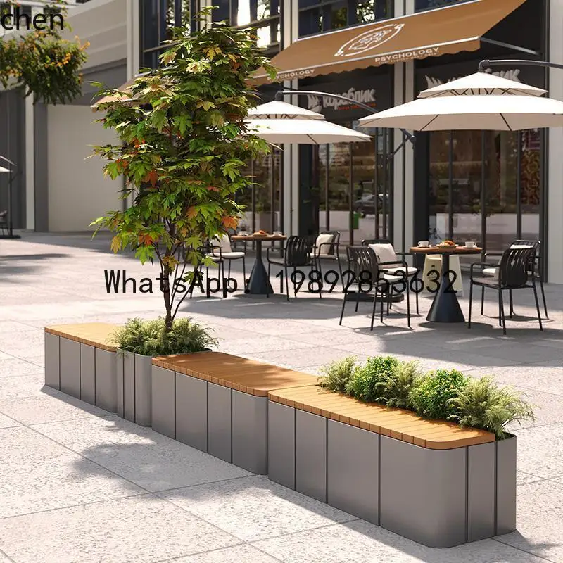 Outdoor Stainless Steel Flower Box Seat Stool Commercial Plaza Seat Flower Groove Fence Partition Planting Box