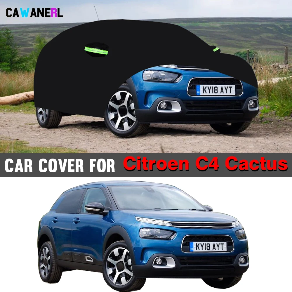 Waterproof Black Car Cover For Citroen C4 Cactus 2014-2026 Sun UV Rain Snow Wind Ice Protection Auto Cover