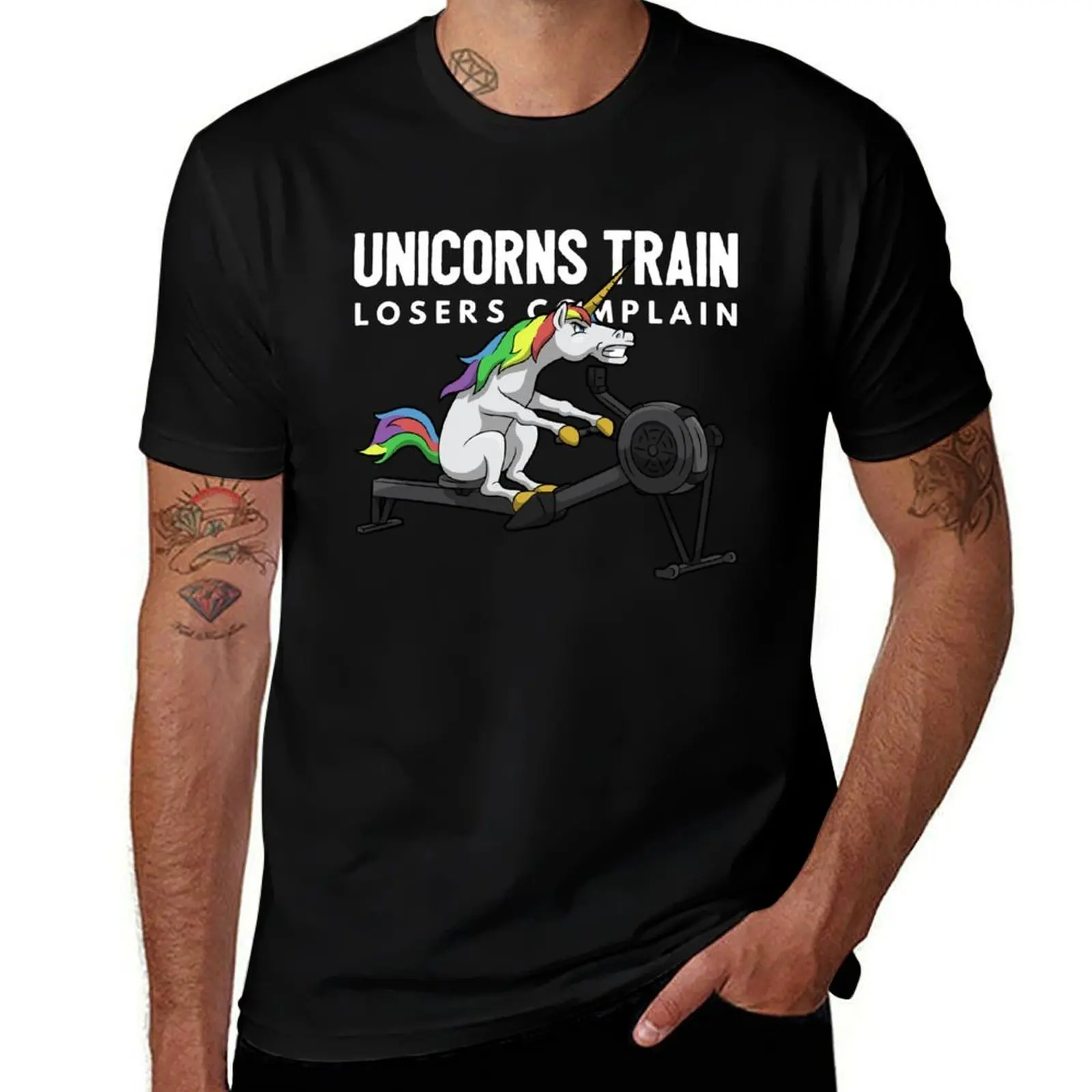 Unicorns Train, Losers Complain T-Shirt Casual All Match Tee Shirt for Men