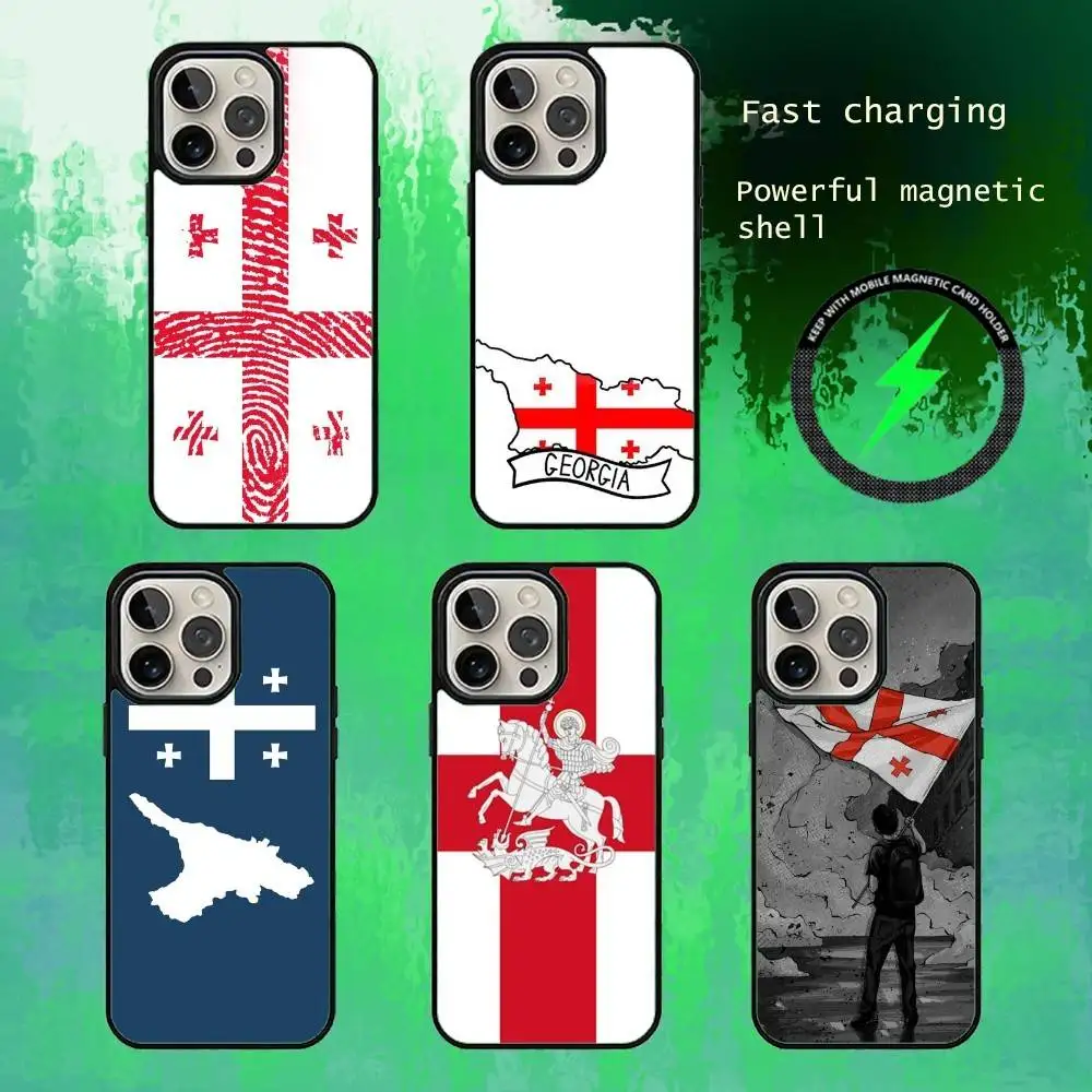 

G-Georgia Flag Phone Case For iPhone17,16,15,14,13 Plus,Pro Max Magnetic For Magsafe Wireless Charging