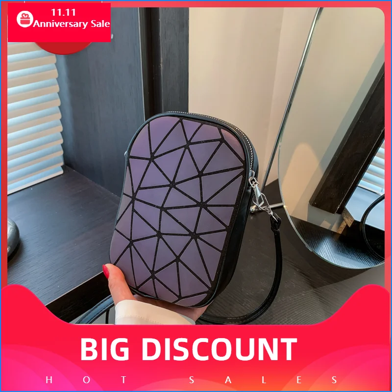 Hot Sale Women Geometry Handbag Geometric Diamond Lattic Shoulder Messenger Bags Small Phone Holder Purse Clutch Luminous Bags