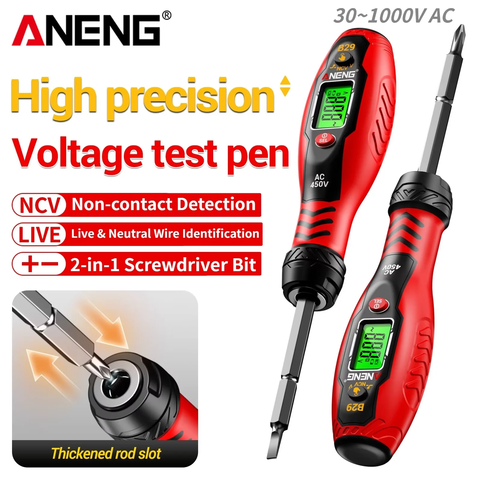 Digital Voltage Tester Pen Non-contact 30~1000V Detection Double Head Screwdriver ANENG B29 Smart Breakpoint Finder Detector DIY