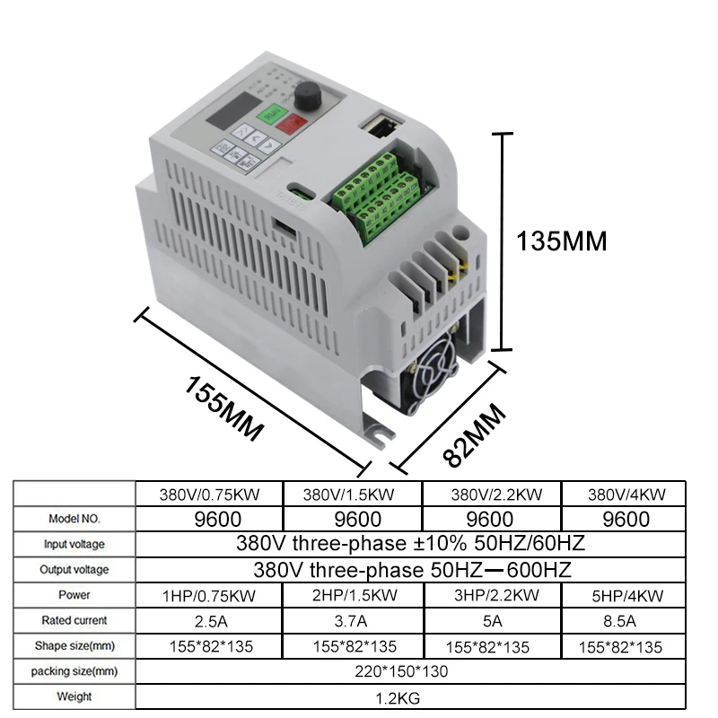 7.5KW VFD Variable Frequency Drive 380V Inverter Converter 3HP Input 3HP Output CNC Spindle Motor Speed Controller.