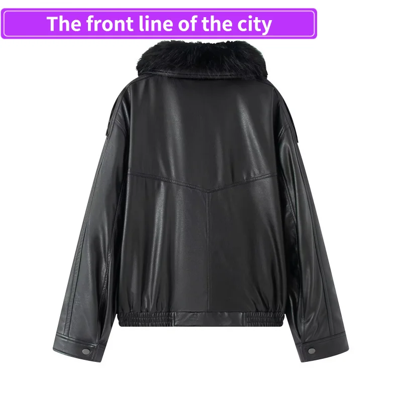 Modische, lockere Lederjacke für Damen, Street-Style, Kunstleder, Winter, warm, Reißverschluss, lange Jacke für Damen