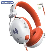 AWATRUE, auriculares con cable para estudio para niños, auriculares con sonido estéreo, auriculares para niños con micrófono, auriculares de música, volumen limitado HK05