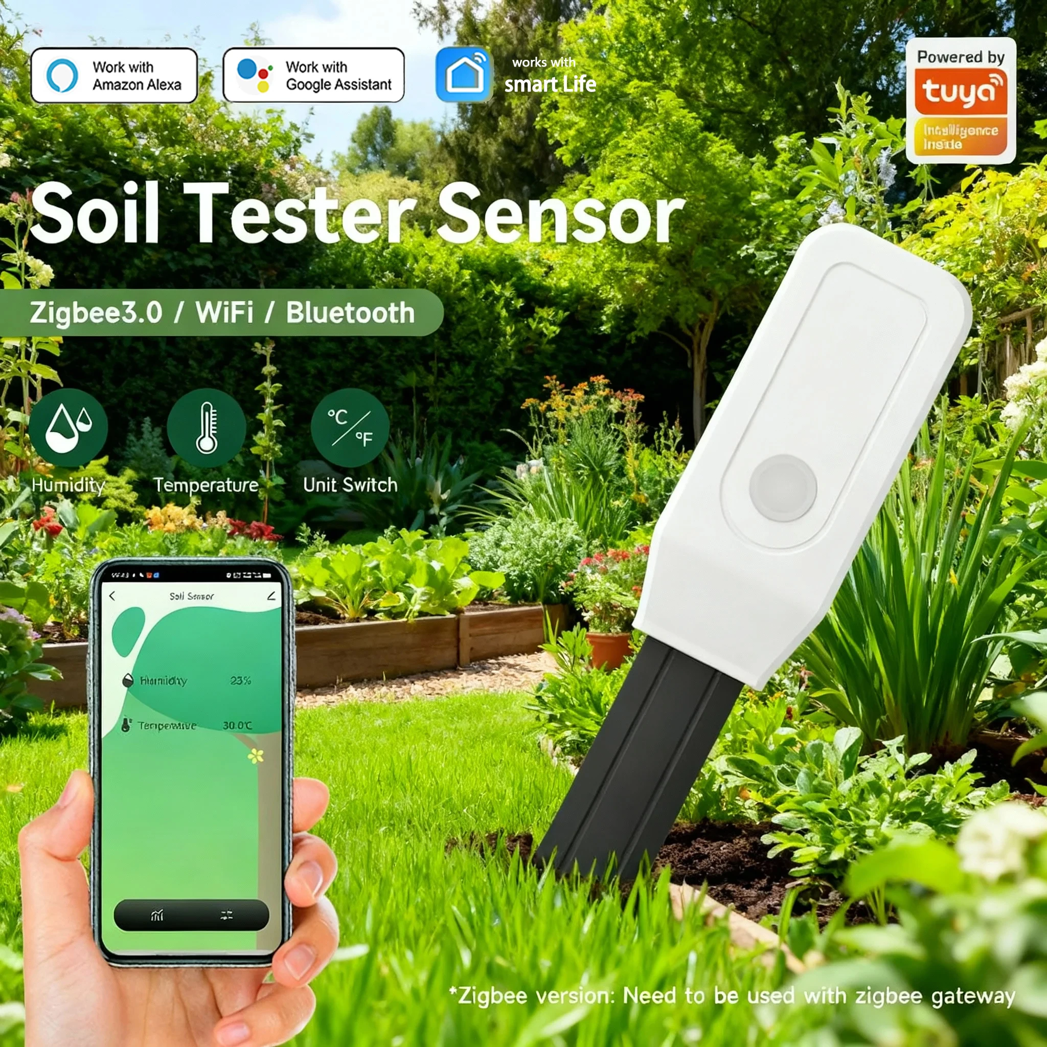 투야 토양 테스트 센서 Zigbee3.0 WiFi 블루투스 습도 온도 모니터 정원 식물 관개 자동 토양 감지기