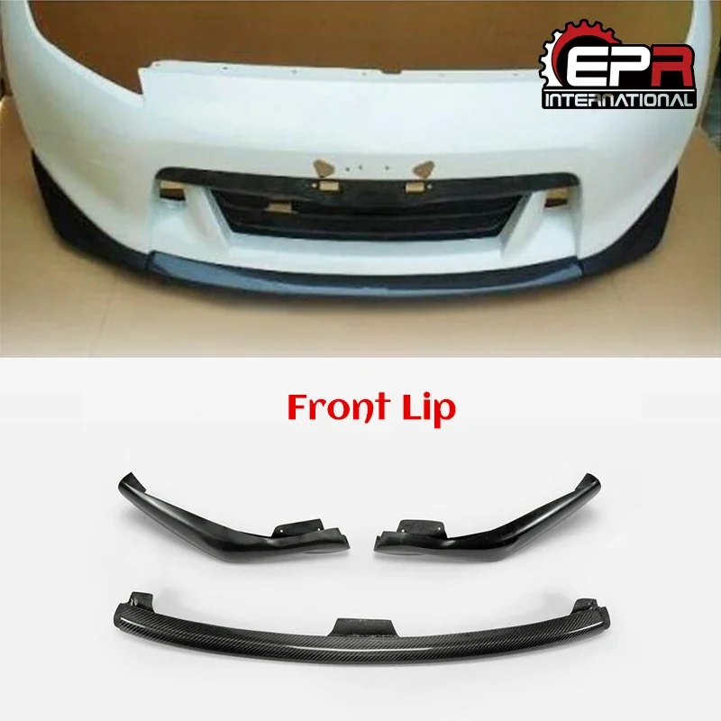 JDM Portion Carbon Fiber Front Lip 3pcs Glossy Fibre Bumper Splitter For Nissan 09-12 370Z Z34 Zenki Early Model (Pre-facelift)