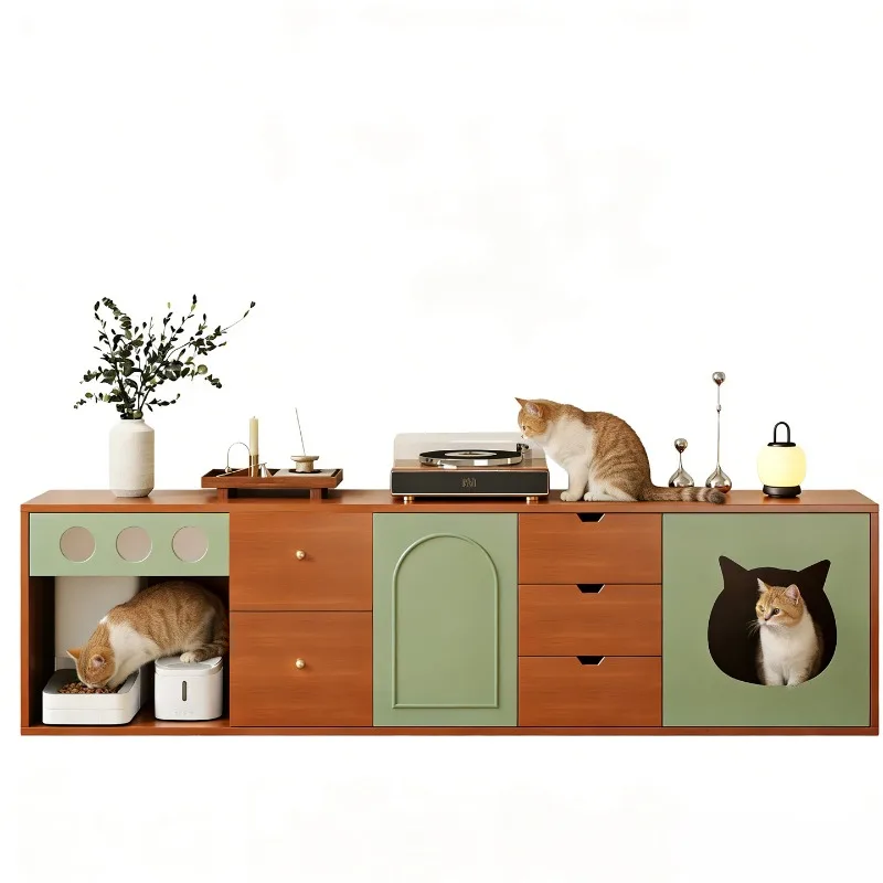 Floor-to-ceiling solid wood cat nest integrated villa living room furniture