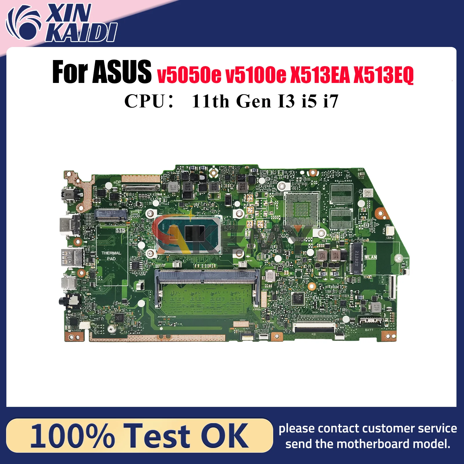 

X513EA Laptop Motherboard For ASUS VivoBook X513EP v5050e v5100e X513EA X513E X513EQ Notebook Mainboard With 11th Gen I3 i5 i7