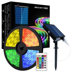 RGB solar LED light strip IP67 waterproof outdoor garden Christmas decoration Garland Christmas solar cord light fairy strip.