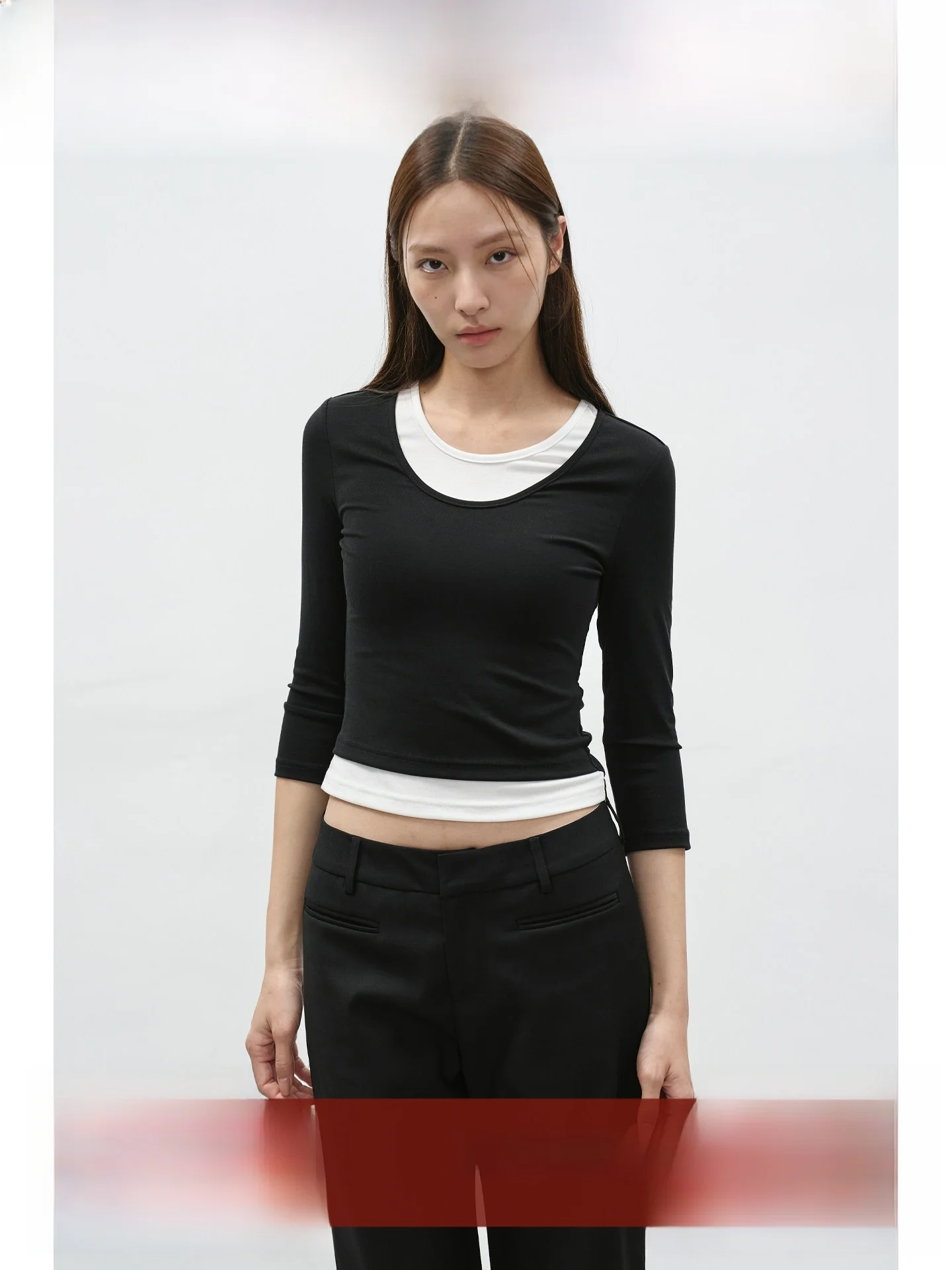 

Женская футболка EIGHTHMONTH Slim Fit с рукавом три четверти, дизайнерская, черно-белая, повседневная, дышащая, комфортная