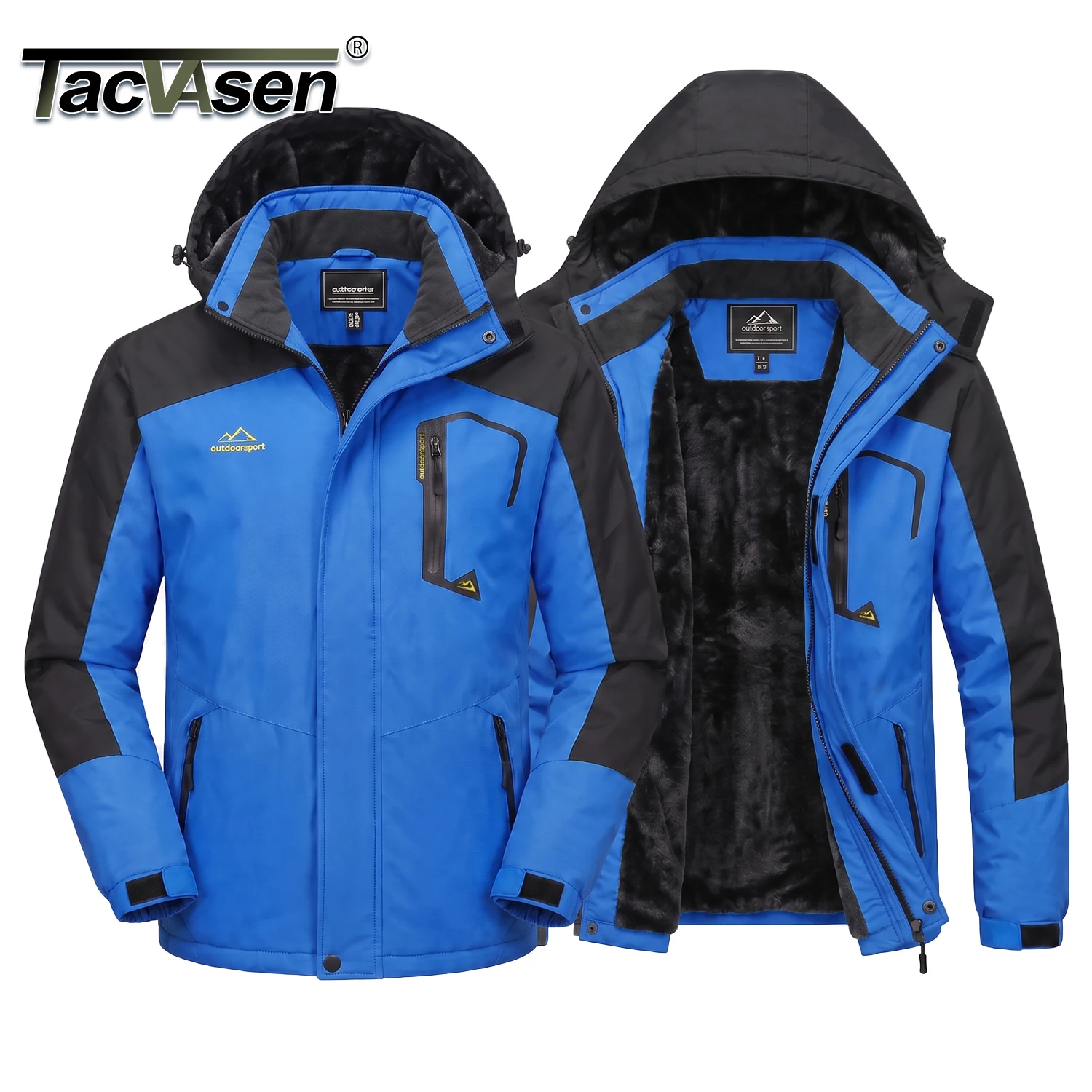 TACVASEN Men's Ski Parka Jacket Waterproof Fleece Lined Insulated Thermal Snowboard Sports Work Winter Jacket with Detached Hood