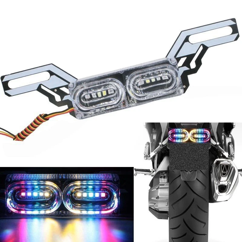 Universal Motorcycle LED Strobe, Brake Stop Lamp, Piscando License Plate Light, RGB colorido Turn Signal, Aviso Rear Tail Light