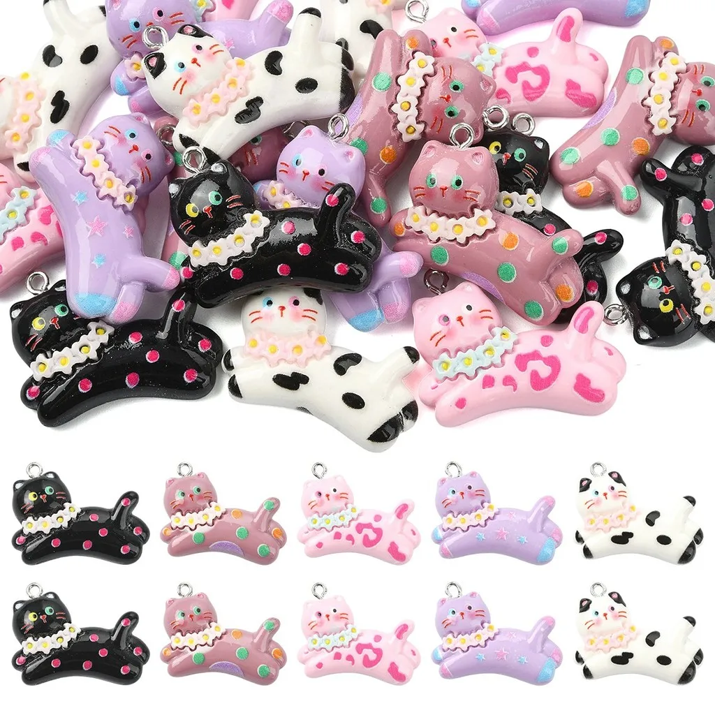 20-pecas-de-pingentes-de-resina-opaca-em-cores-mistas-charms-de-gato-correndo-com-argola-de-ferro-platinada-materiais-para-fabricacao-de-joias-e-chaveiros-diy