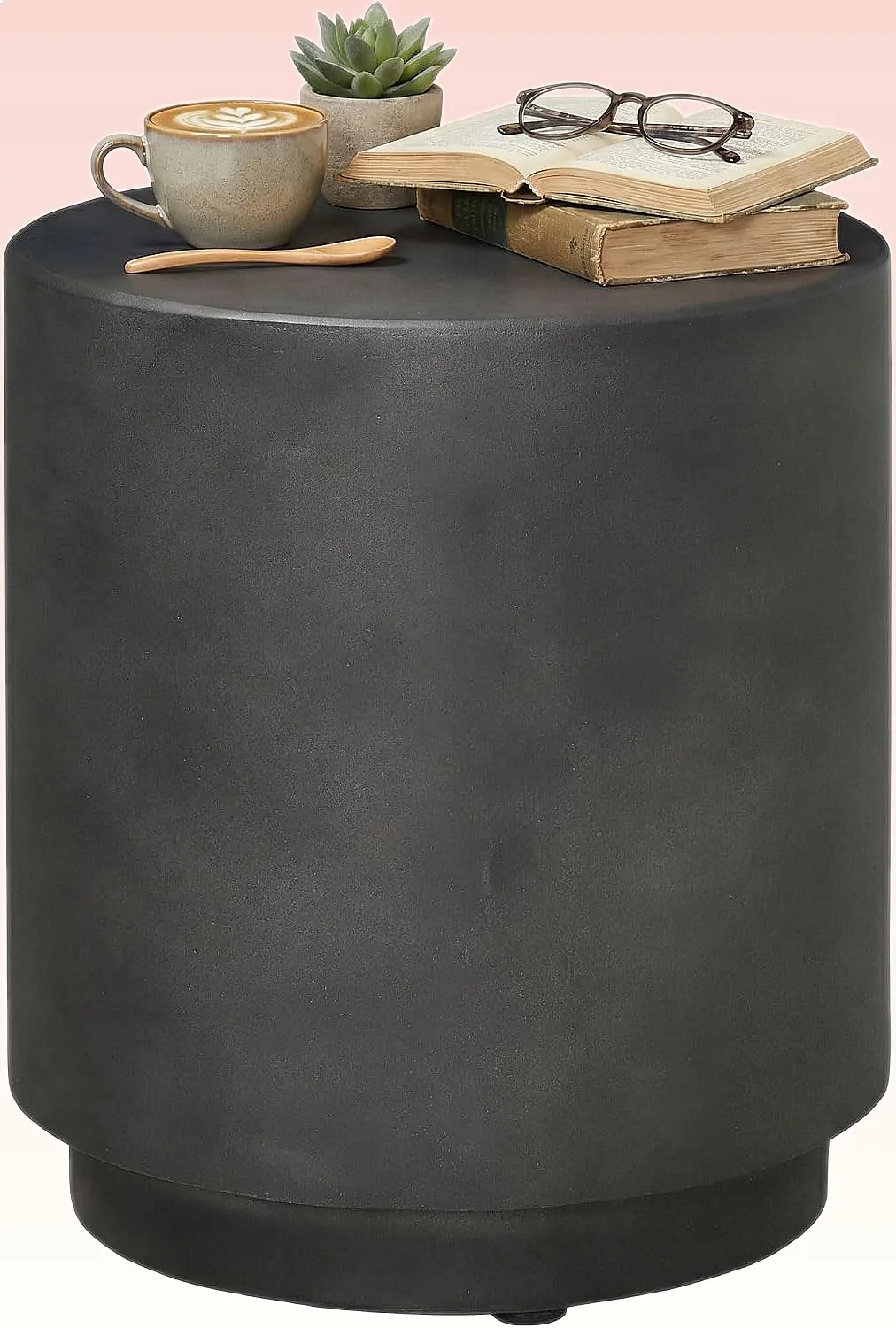 

HOMCOM Round Outdoor Side Table Concrete Finish Patio End Table Dark Gray