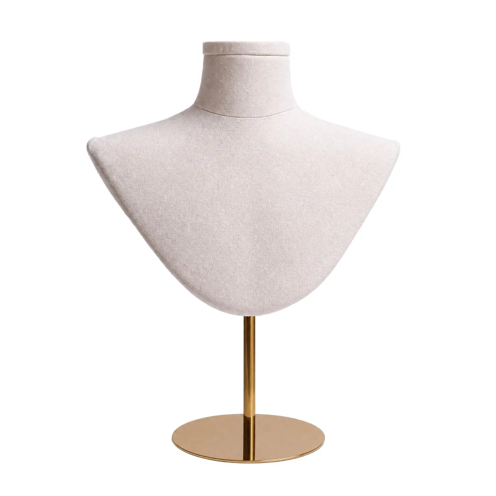 Lightweight Display Stand for Jewelry with Chest Mannequin Bust Pin Friendly Textile Surface and Round Stainless Base for