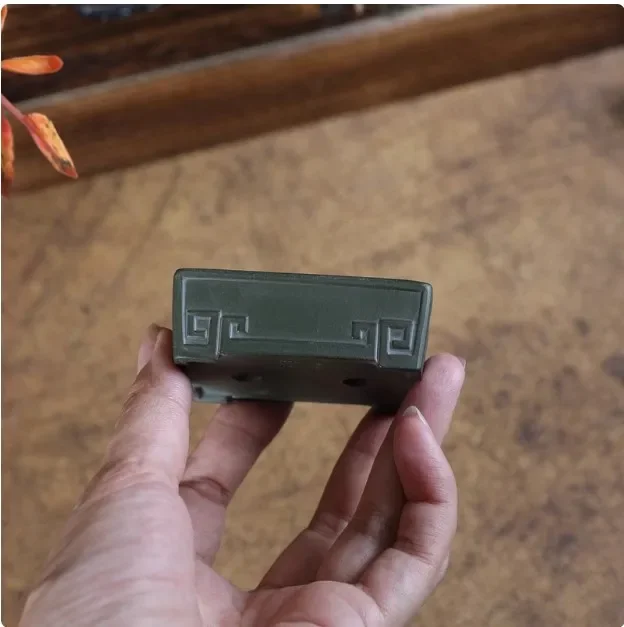 Ceramic Rectangle Bonsai Pot, Green Clay, Chinese Shape, Office Table, Garden, Home Decoration