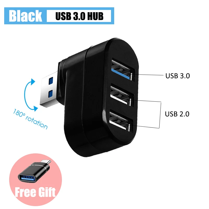 

3.0 USB Hub 2.0 Adapter Rotate High Speed U Disk Reader Splitter 3 Ports USB 3.0 For Computer PC Laptop Mac Mini Accessories