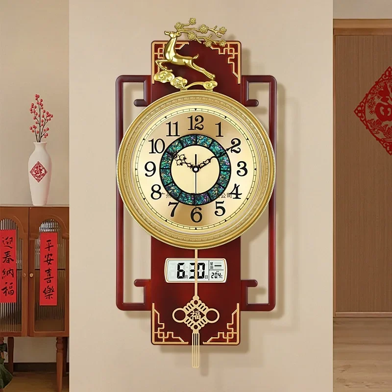 New Chinese-style household with temperature calendar wall-mounted clock quartz clock