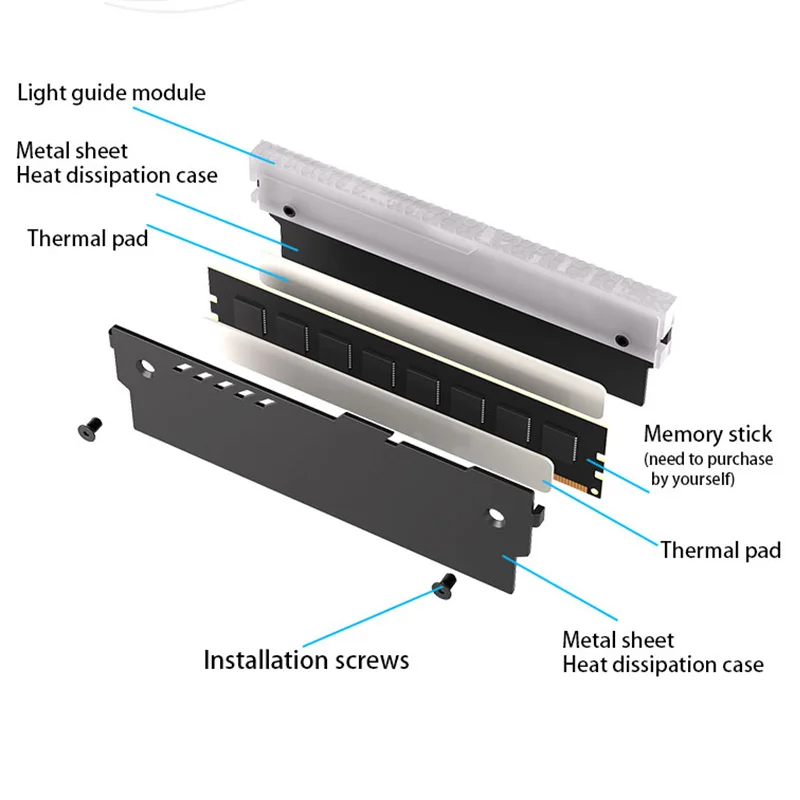 Teucer 5V 3Pin ARGB RAM Heatsink Aura Sync DDR4 DDR3 Memory Heat Sink with Thermal Silicone Pad for Desktop Computer PC Memory