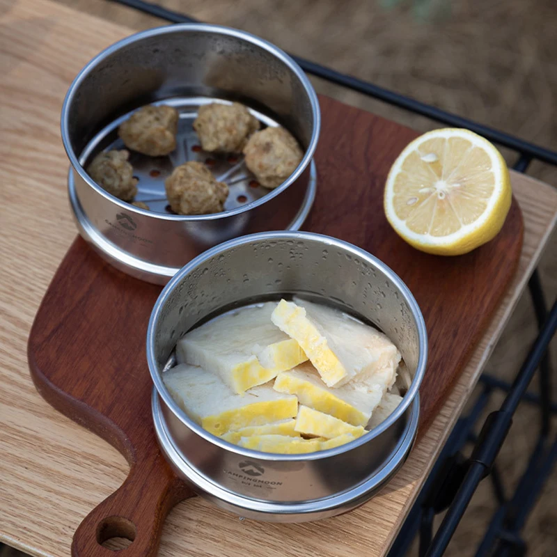 CAMPINGMOON Camping al aire libre y Picnic jaula de vapor para bollos al vapor de acero inoxidable rejilla para cocinar al vapor cajón bandeja para vapor